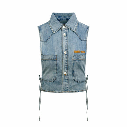 2026 Women's MM Logo Belted Denim Jacket (EE434)