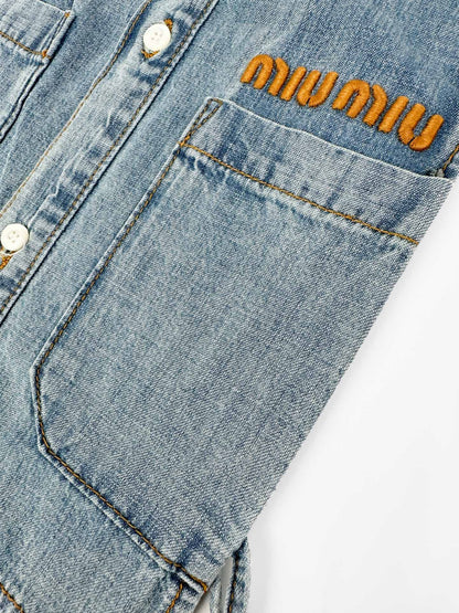 2026 Women's MM Logo Belted Denim Jacket (EE434)