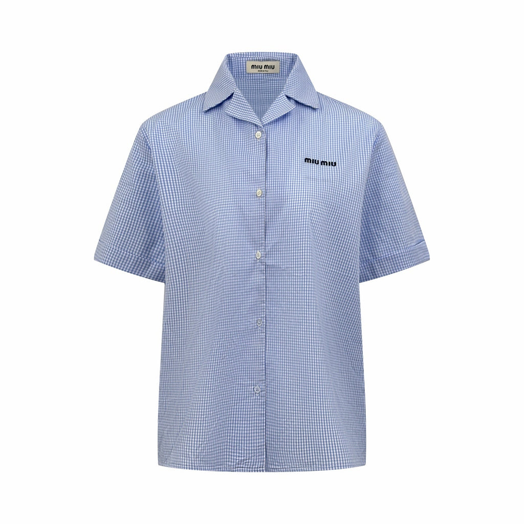2026 Women's MM Logo Embroidered Checkered Shirt (FF773)