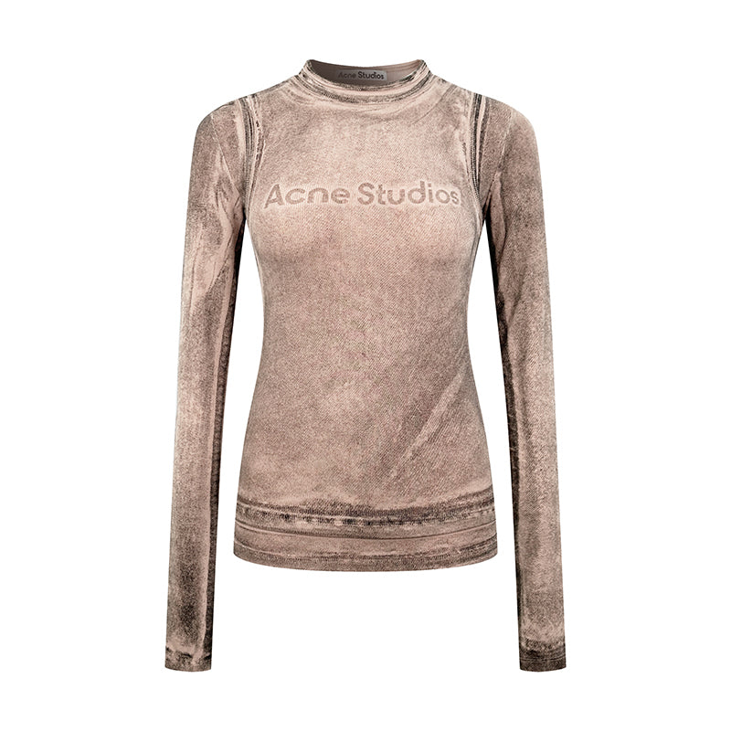 2026 Women's Acn Fake Two-Piece Logo Print Long-Sleeved (EE428)