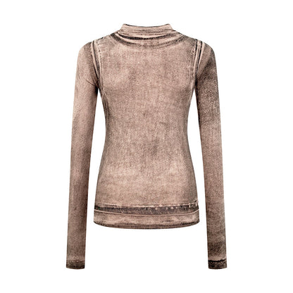 2026 Women's Acn Fake Two-Piece Logo Print Long-Sleeved (EE428)