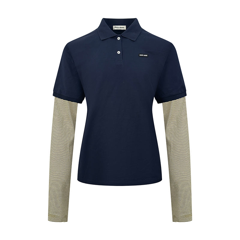 2026 Women's MM Logo Fake Two-Piece Polo Collar Long Sleeve (FF799)