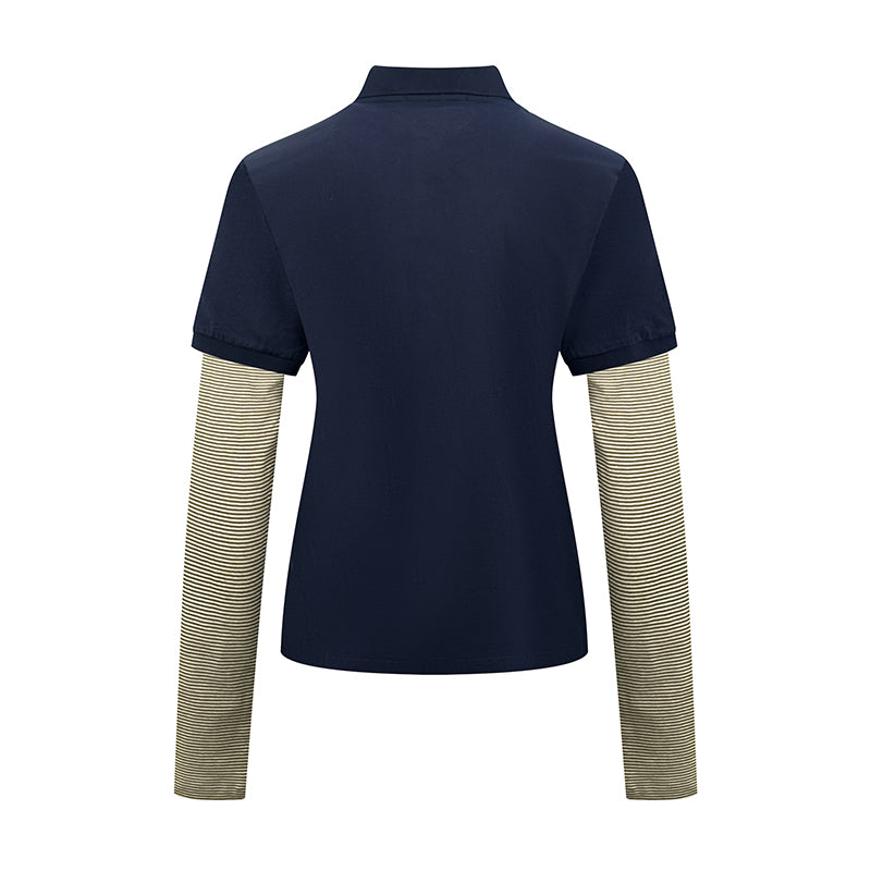 2026 Women's MM Logo Fake Two-Piece Polo Collar Long Sleeve (FF799)
