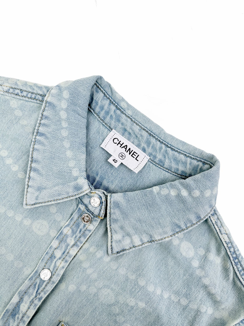 2026 Women's CC Logo Washed Denim Pearl Shirt (FF805)