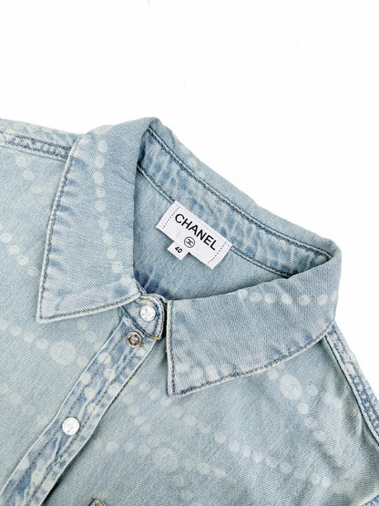 2026 Women's CC Logo Washed Denim Pearl Shirt (FF805)