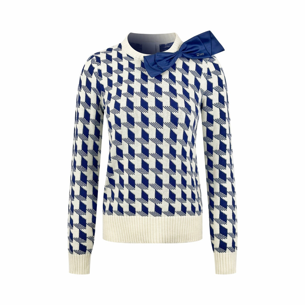 2026 Women's CD Butterfly Knot Peacock Pattern Plaid Sweater (DD144)