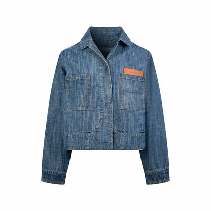2026 Women's FF Leather Patch Denim Jacket (EE436)